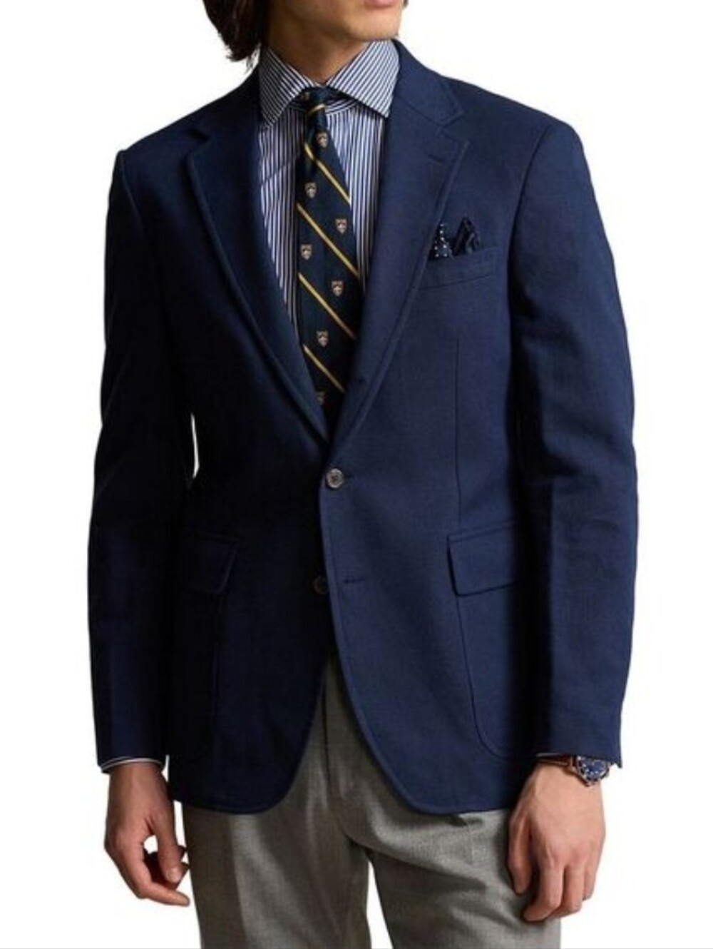 Polo Ralph Lauren Mens Navy Tweed Sport Coat Size 44 R NWT $448 Cotton Linen